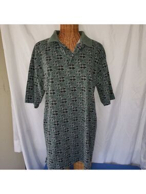 Reebok Men's Polo Shirt Green/Black Geometric Print - L